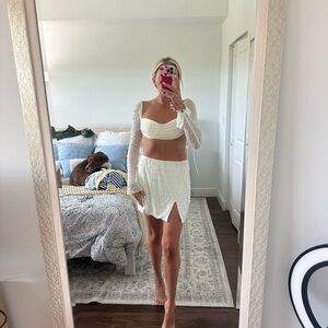 White Two-Piece Set with Sheer Sleeves